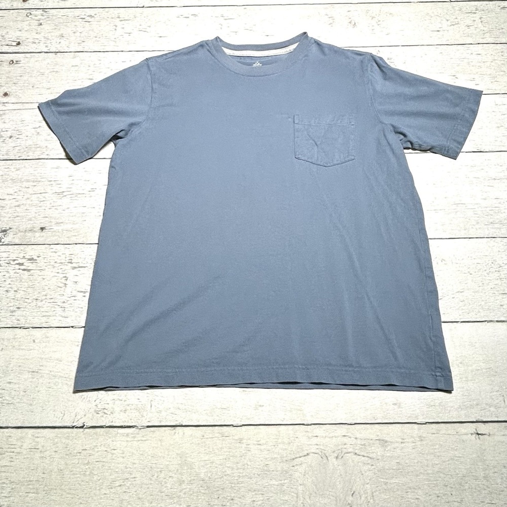 Lands End Mens Blue Gray Super T Pocket T-Shirt Size S 34-36 Cotton